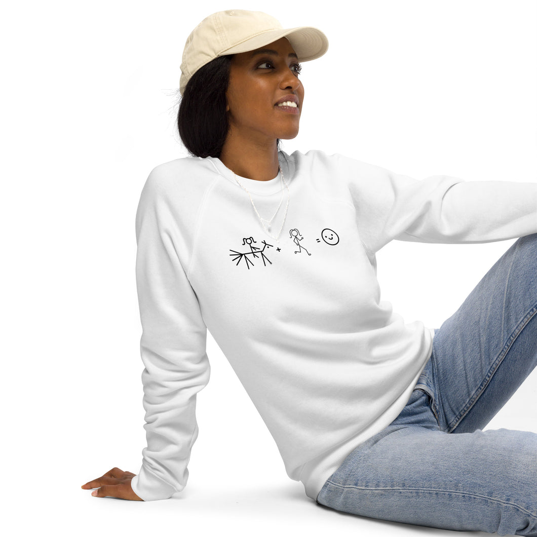 Ride + Run = Happiness Unisex organic raglan sweatshirt