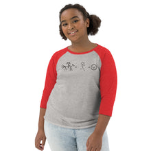 Load image into Gallery viewer, Ride + Run = Happiness Youth baseball shirt