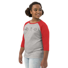 Load image into Gallery viewer, Ride + Run = Happiness Youth baseball shirt