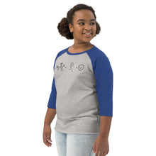 Load image into Gallery viewer, Ride + Run = Happiness Youth baseball shirt