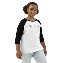 Load image into Gallery viewer, Ride + Run = Happiness Youth baseball shirt